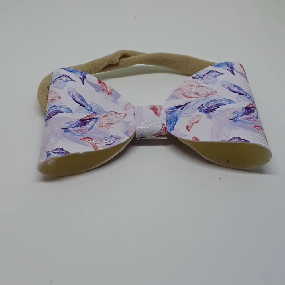feather print bow headband